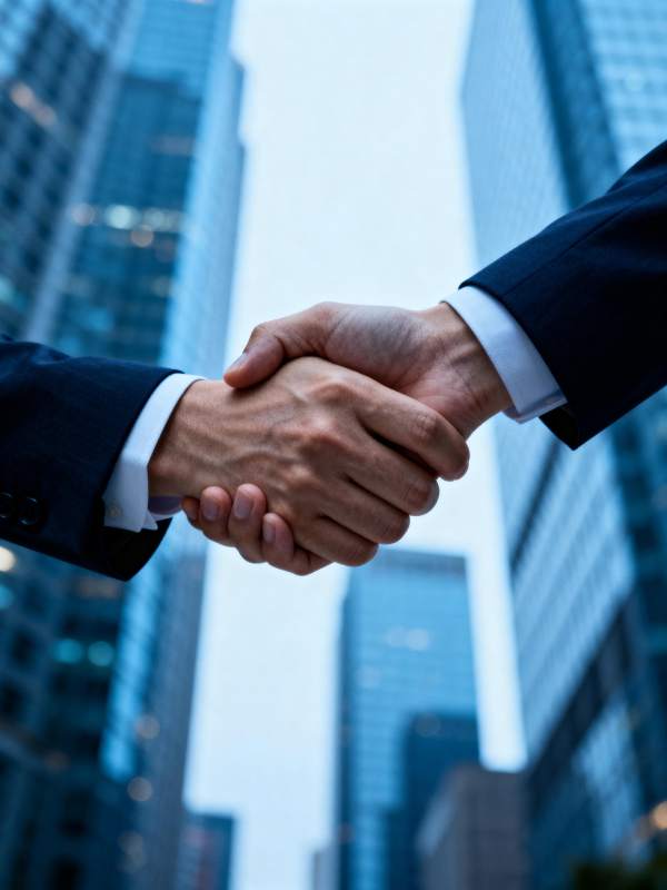商务握手 城市背景图片