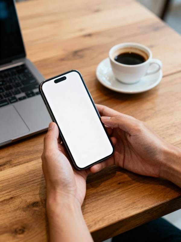 咖啡桌前刷手机图片