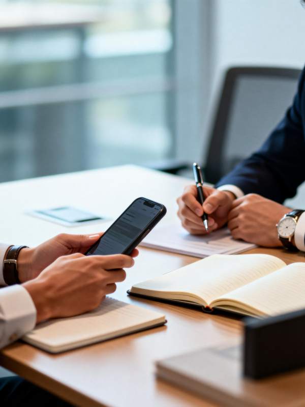 商务会议中使用手机图片