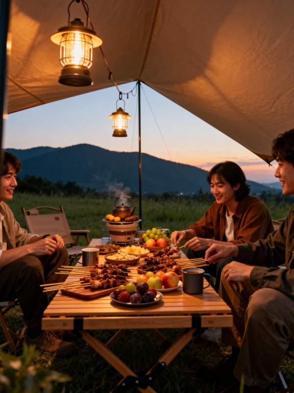露营烧烤夜景图片