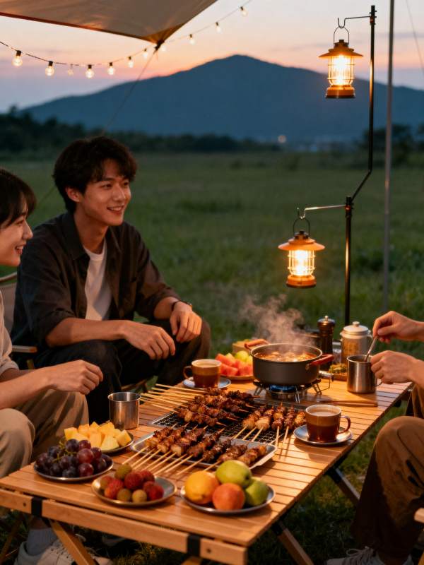 露营烧烤夜景图片