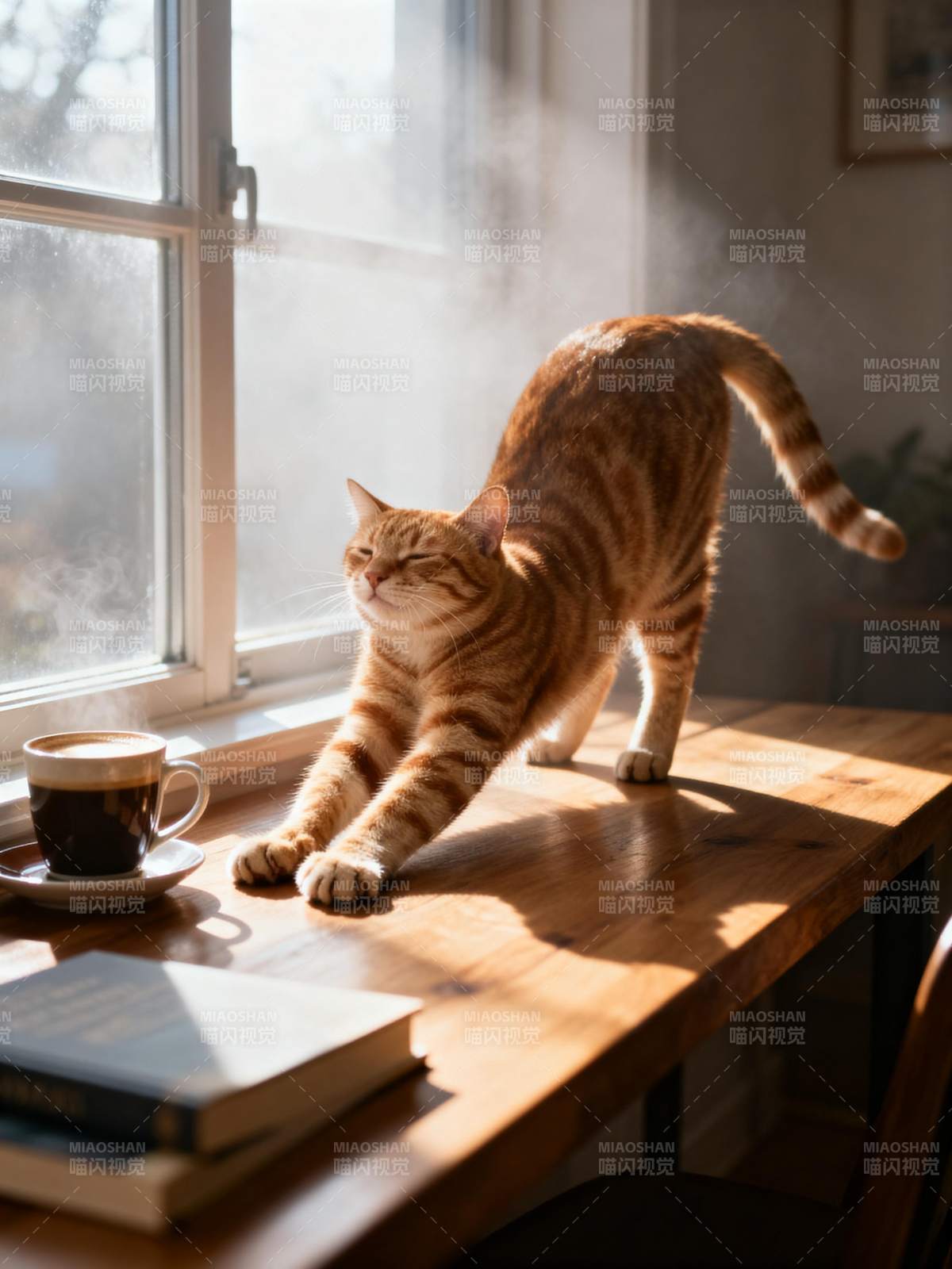 阳光下的伸展猫图片