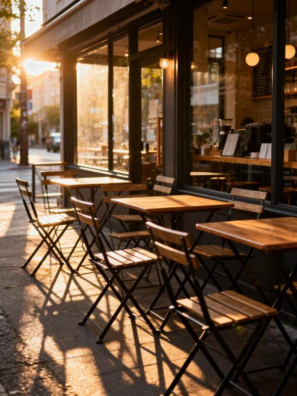 阳光下的咖啡馆外摆图片
