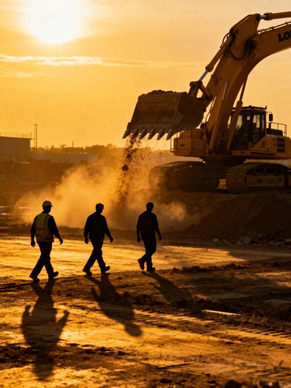 夕阳下的工地剪影图片