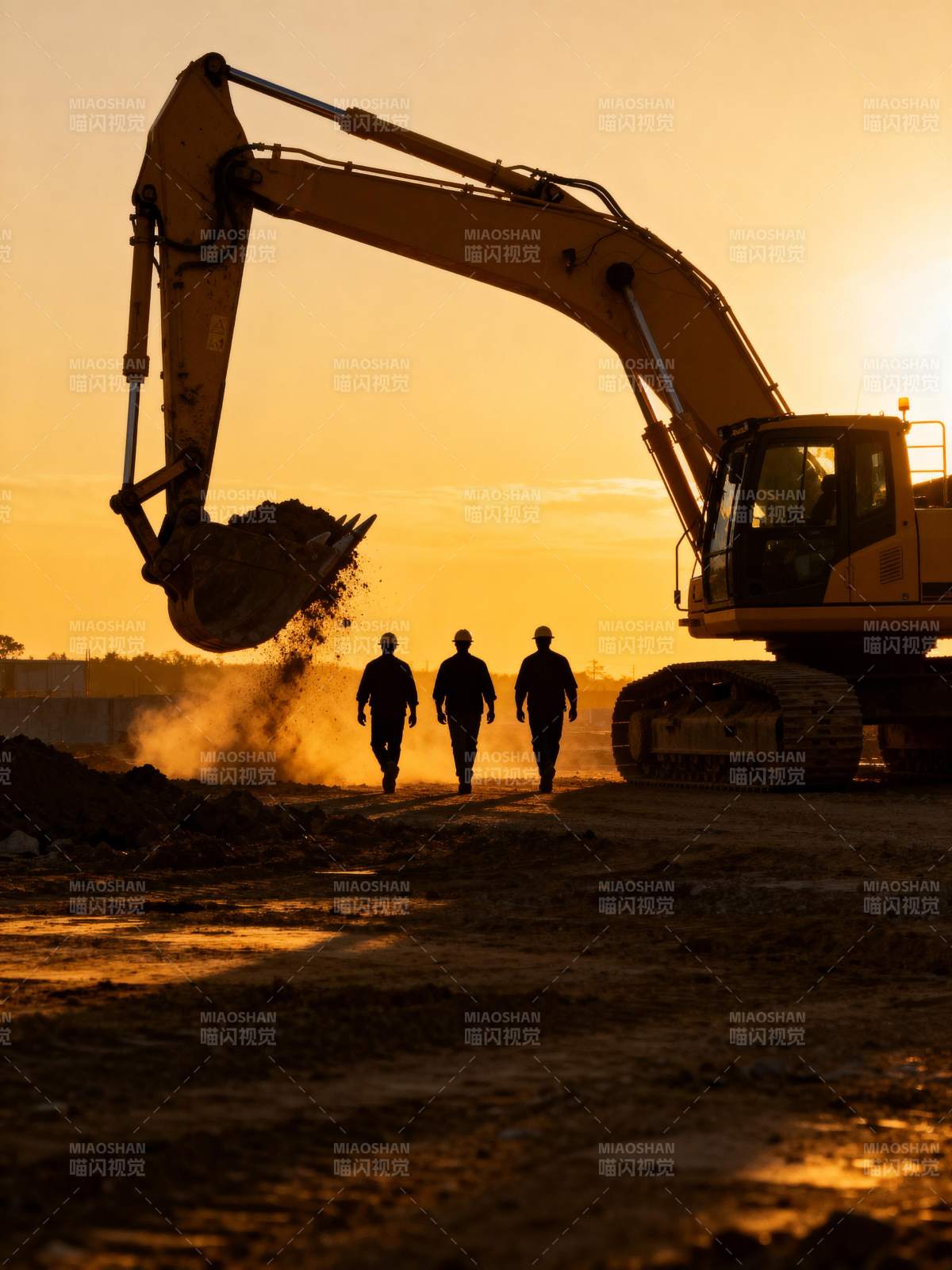 夕阳下的工地剪影图片