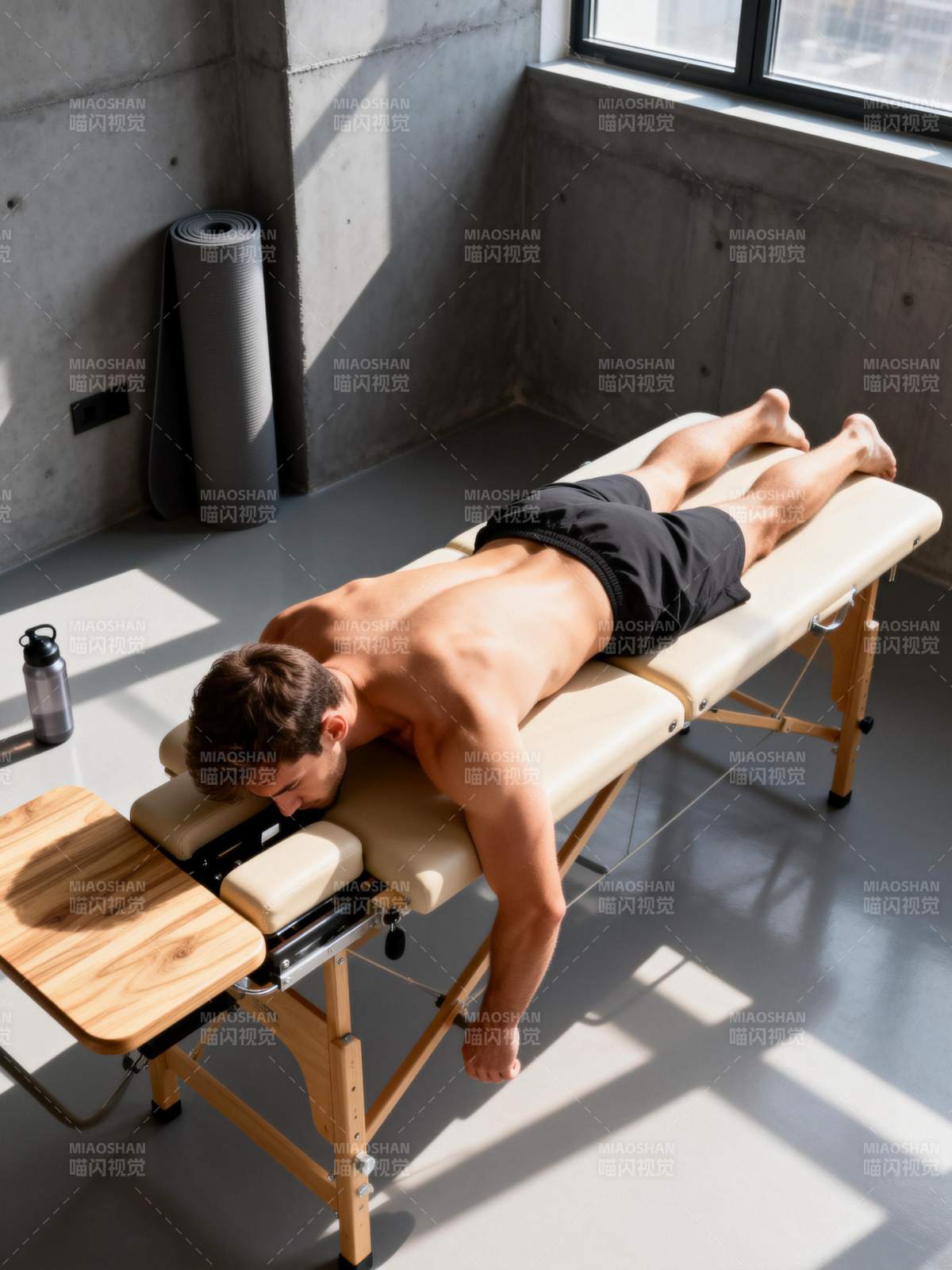 男子在按摩床上放松图片