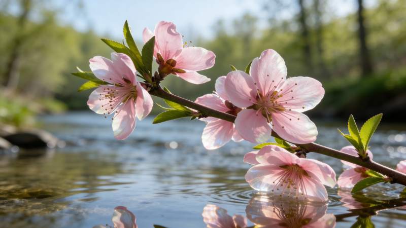 桃花映水春意浓图片