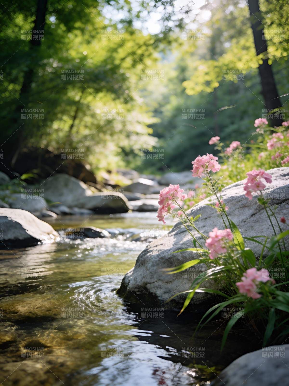 溪畔花影图片