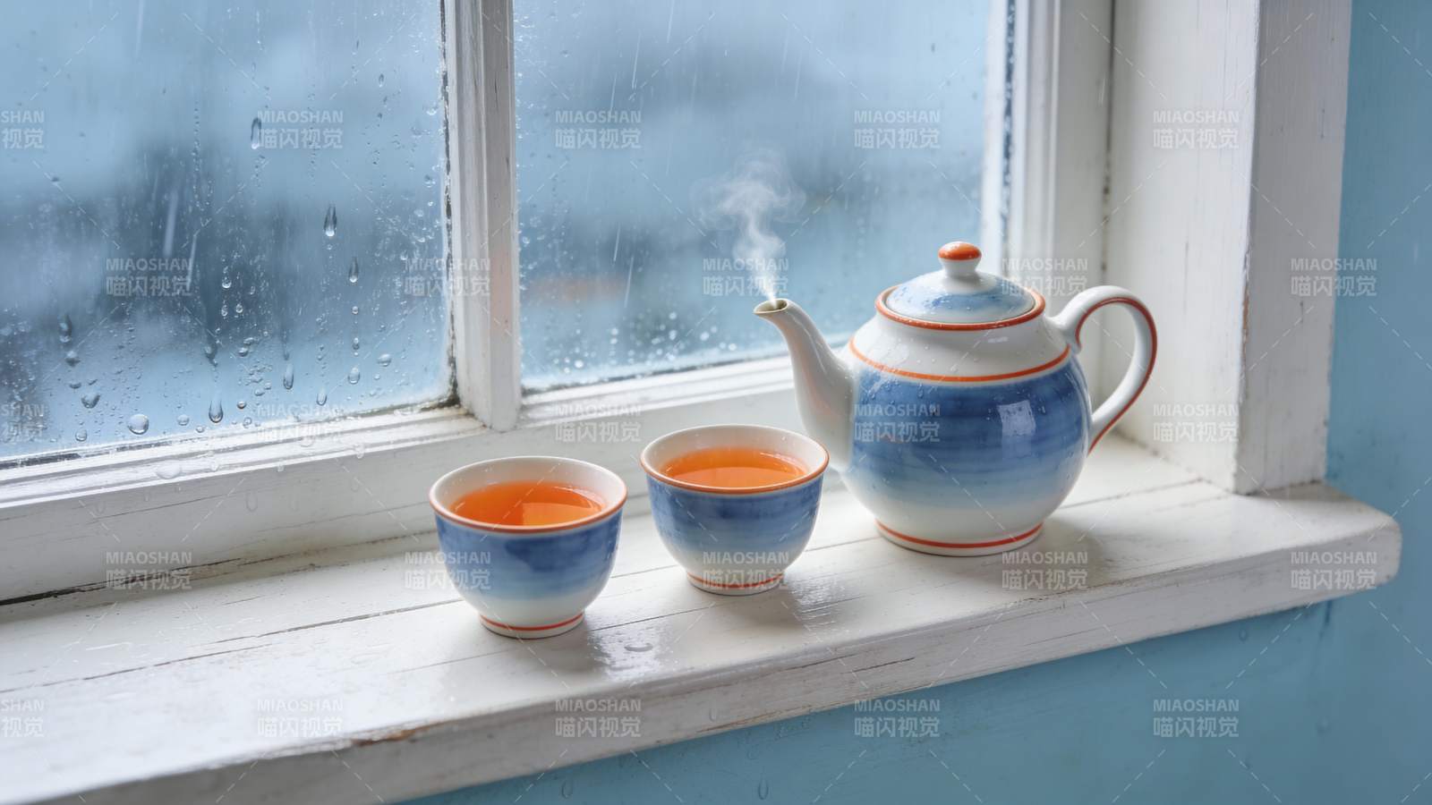 窗边茶香袅袅图片