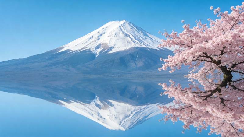 富士山樱花映水图片