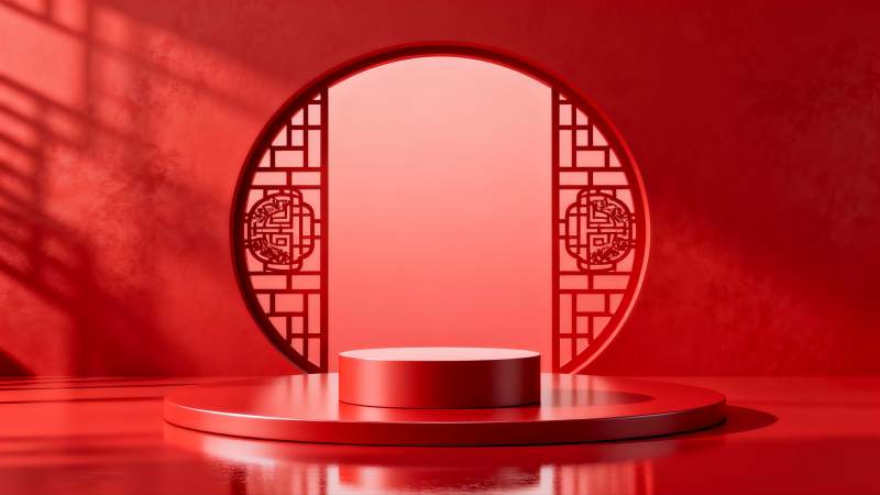 红韵中式窗景图片