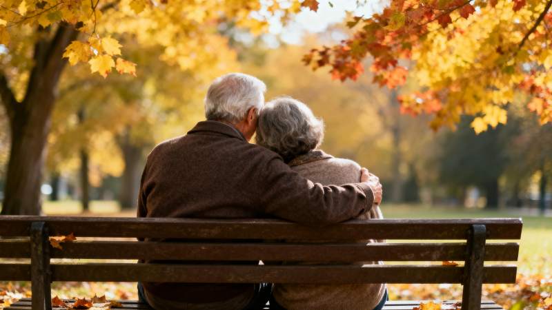 秋日公园里的老伴图片