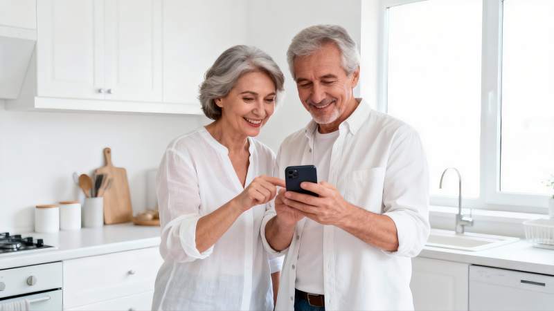 老年夫妇共看手机图片