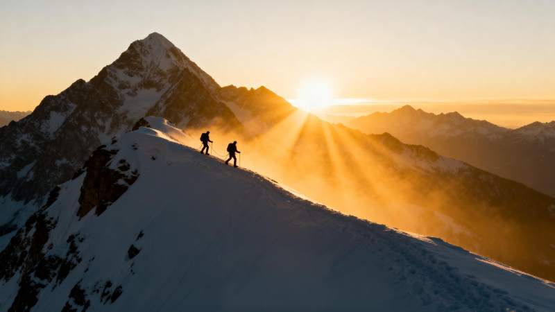 雪峰日出登顶图片