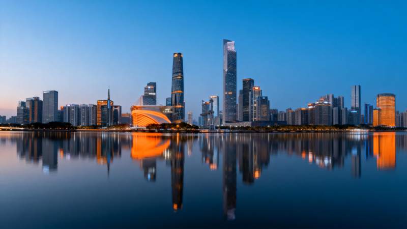 城市夜景倒影图片