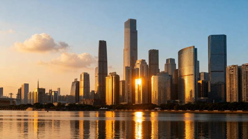 城市天际线日落图片