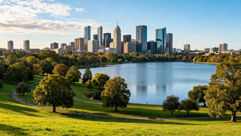 城市湖畔风光图片