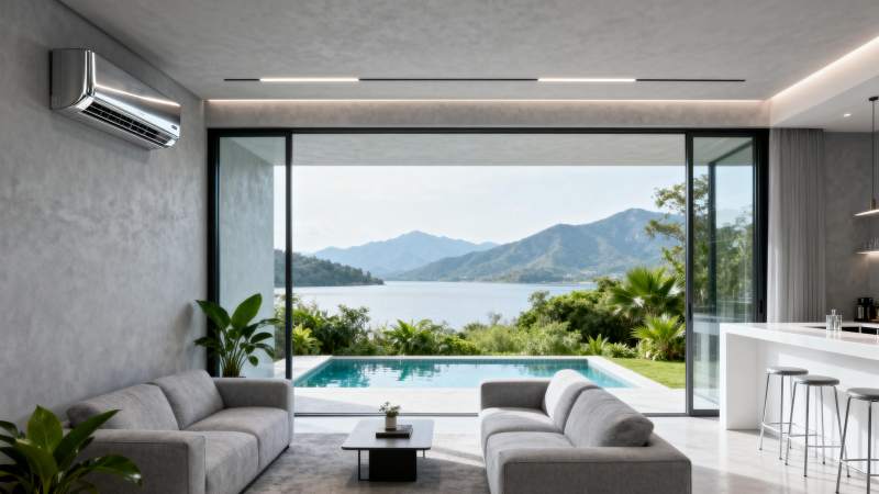 湖景泳池豪宅客厅图片