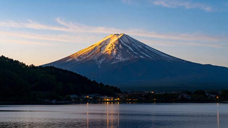 富士山湖畔晨曦图片