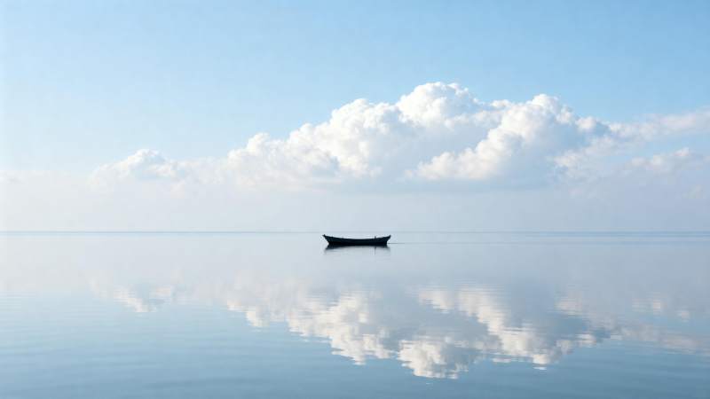 孤舟静水映云天图片