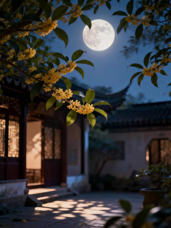 月下桂香庭院图片