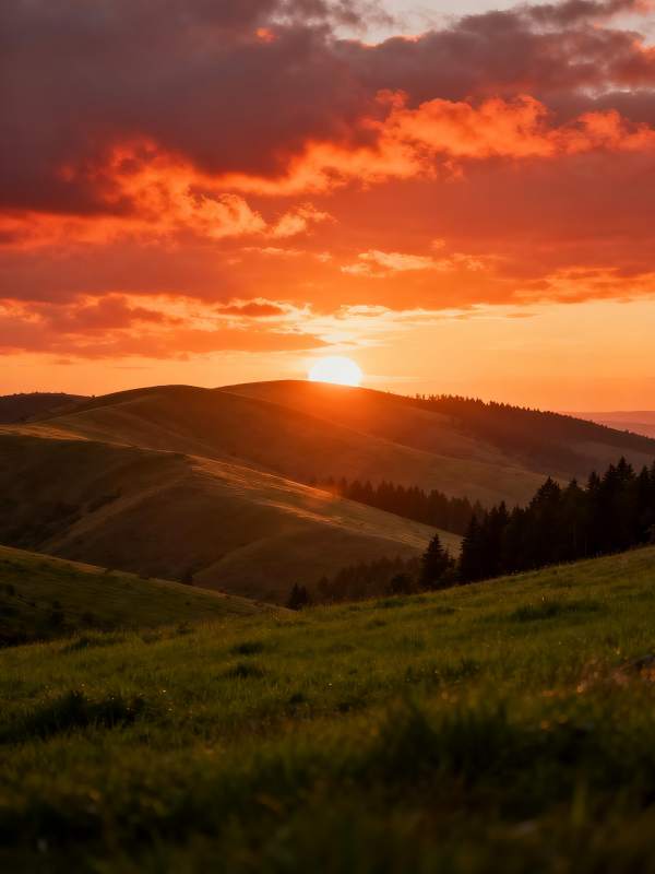 夕阳下的山丘美景图片