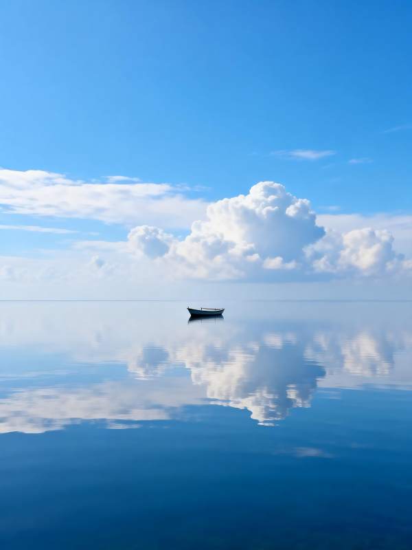 孤舟静水映云天图片