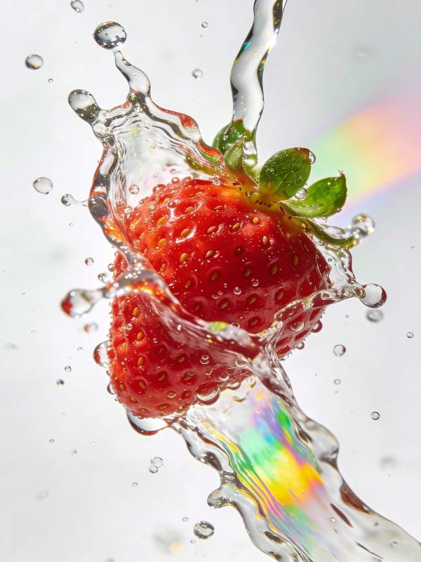 水花中的草莓图片