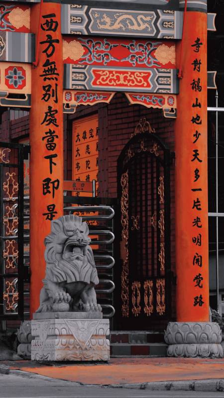 寺门石狮守卫图片