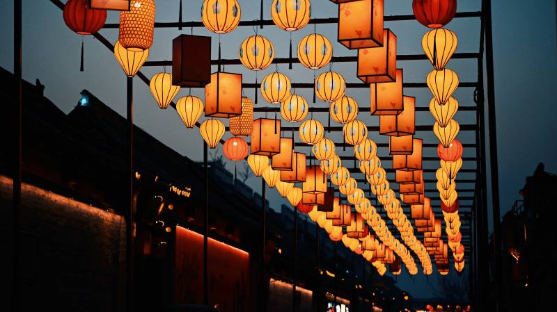 灯火辉煌夜市景图片