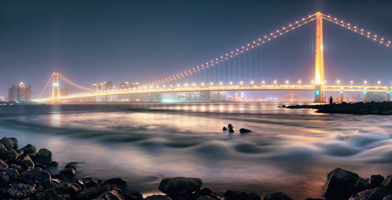 武汉杨泗港长江大桥夜桥光影图片