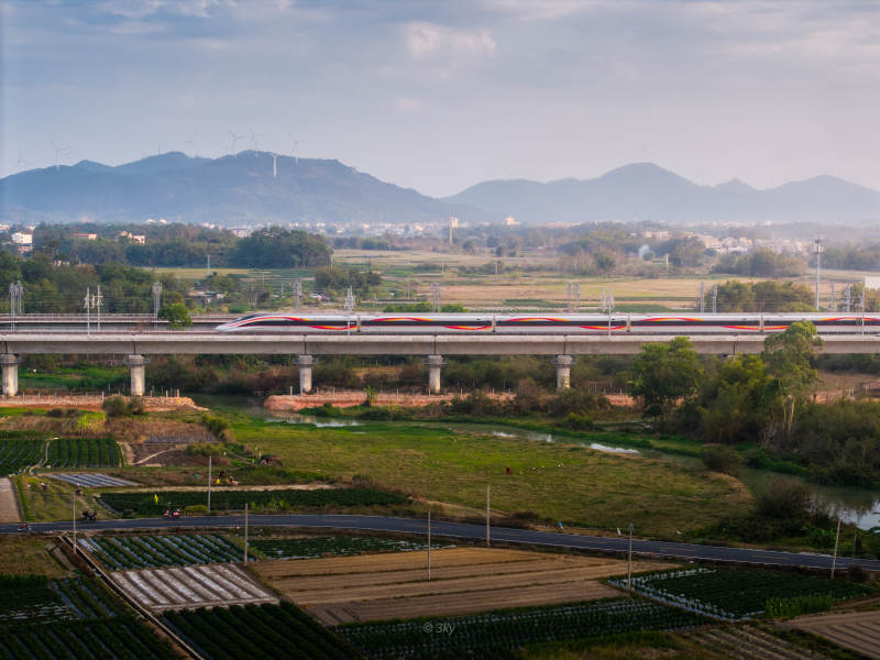 高铁穿行乡村田园间图片