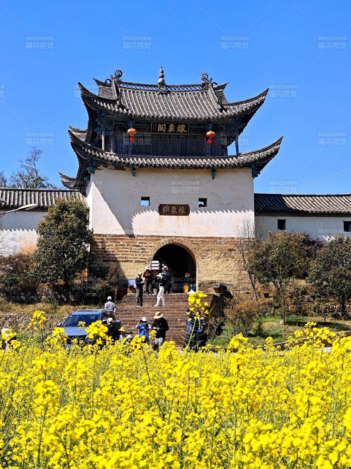 油菜花海映古门图片