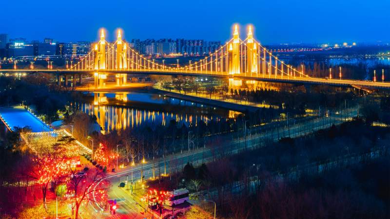 昌平东关夜景大桥灯火辉煌图片