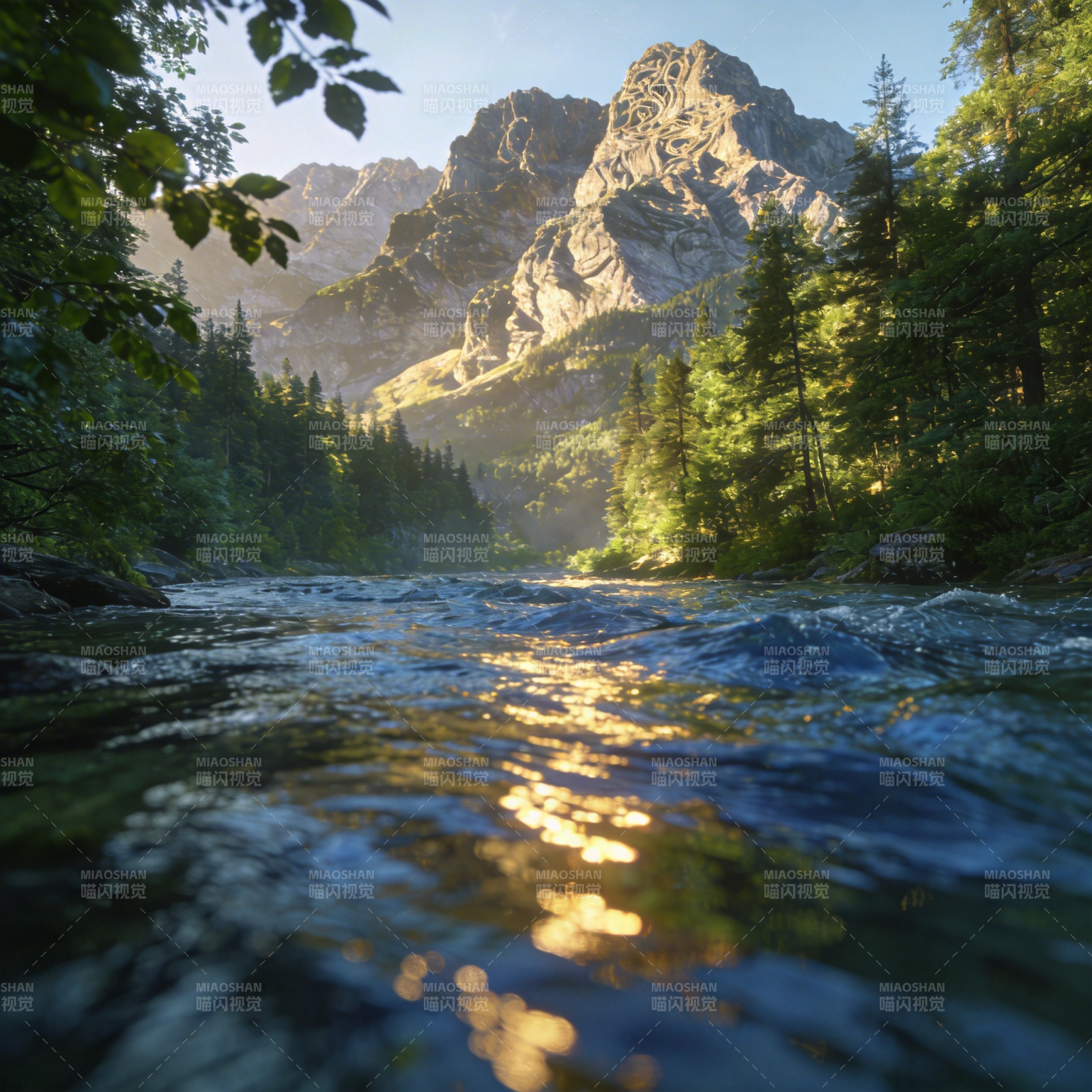 山涧溪流光影图片