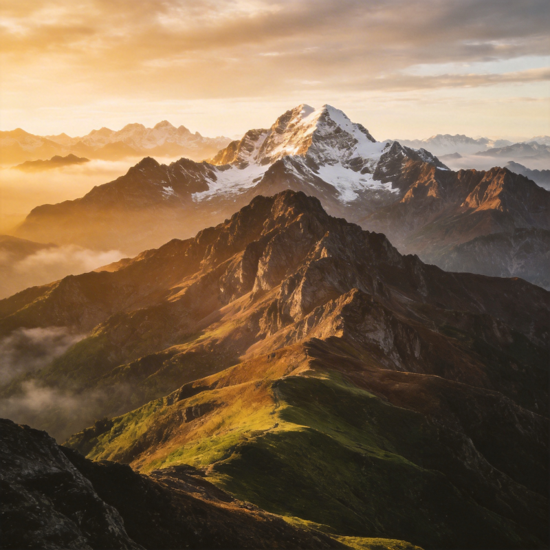 雪山日出壮丽景色图片