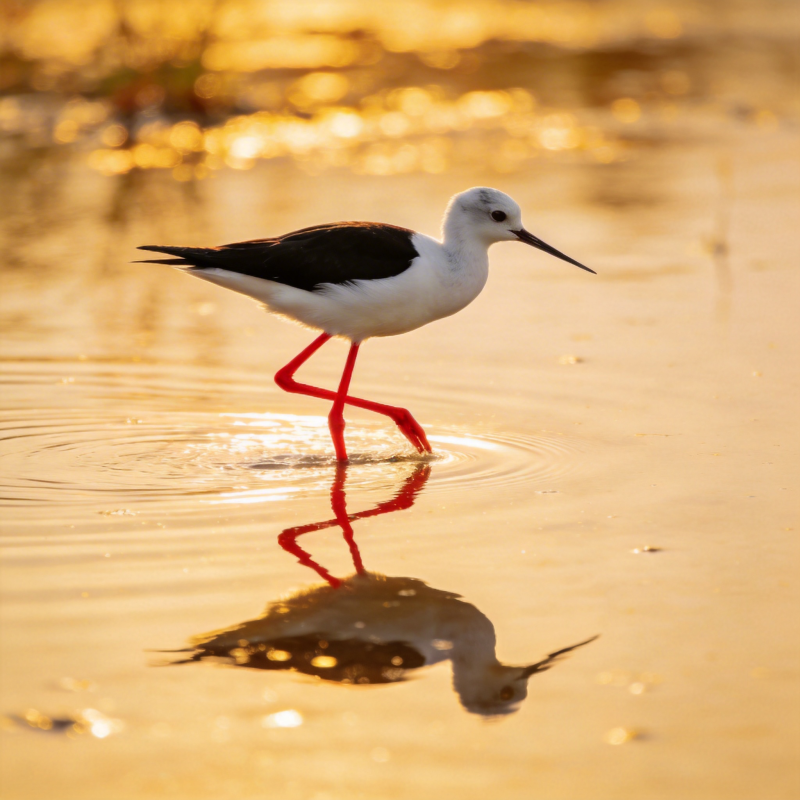 黑翅长脚鹬水中行图片