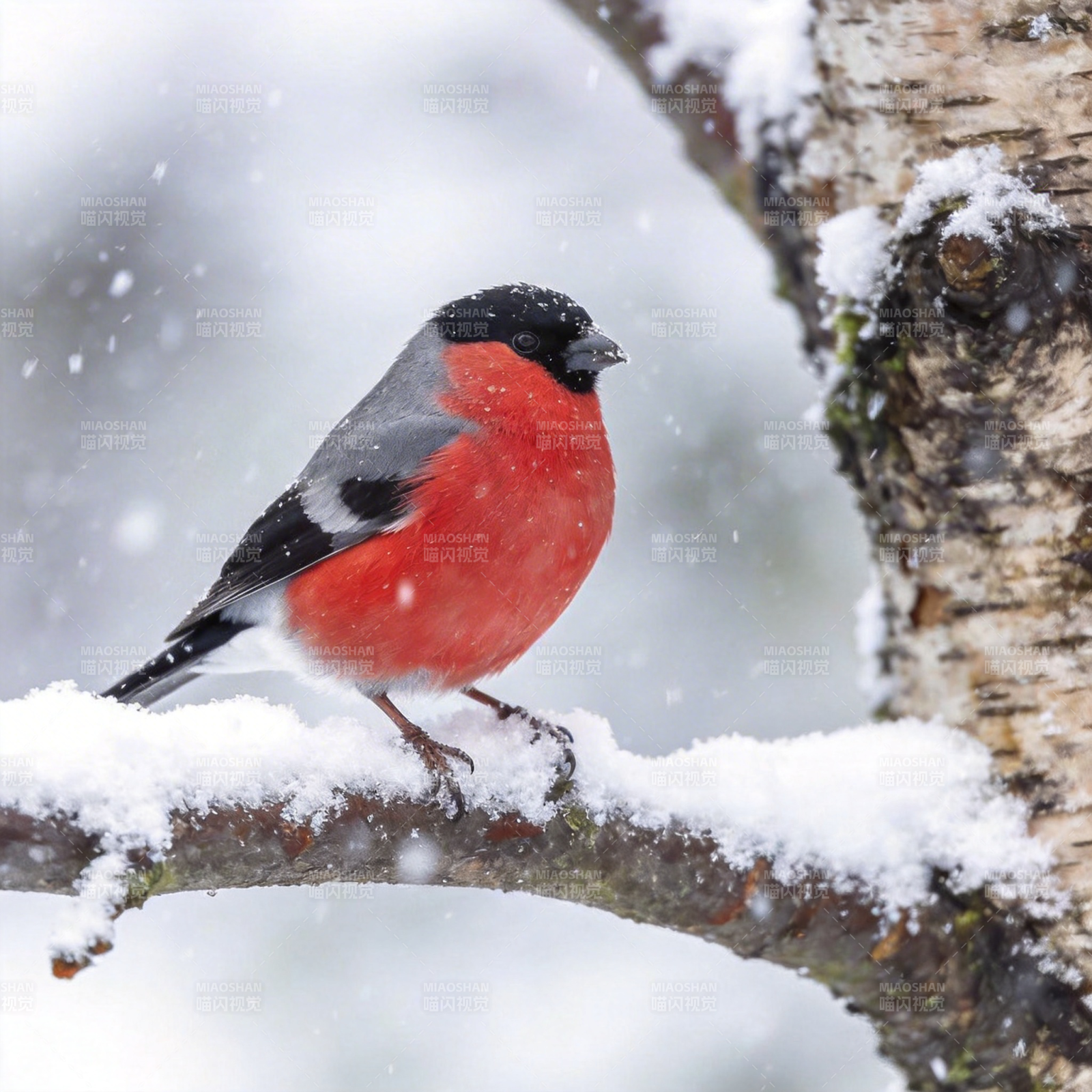 雪中红腹灰雀图片