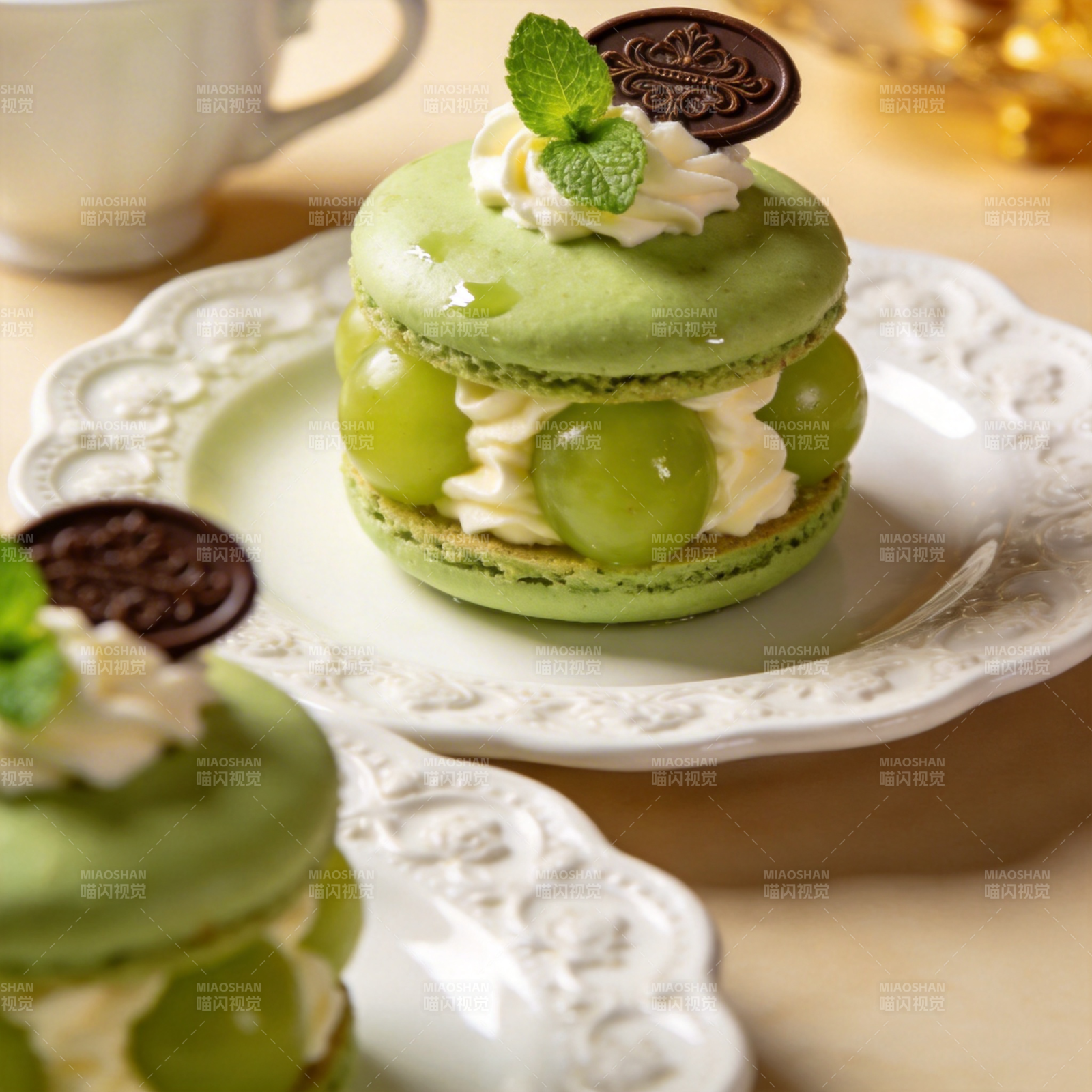 青提马卡龙甜点图片