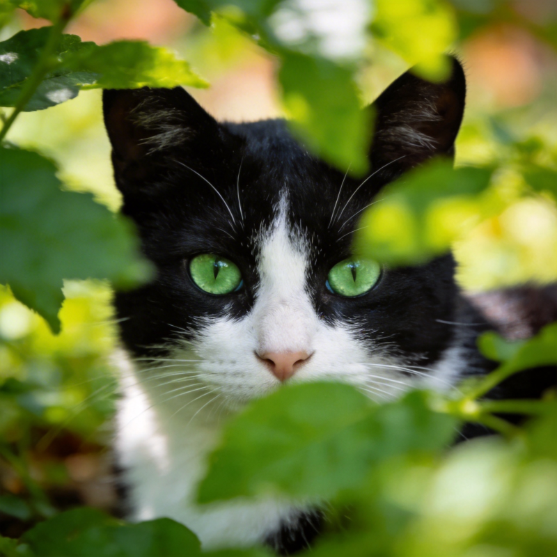 绿眼猫藏叶间图片