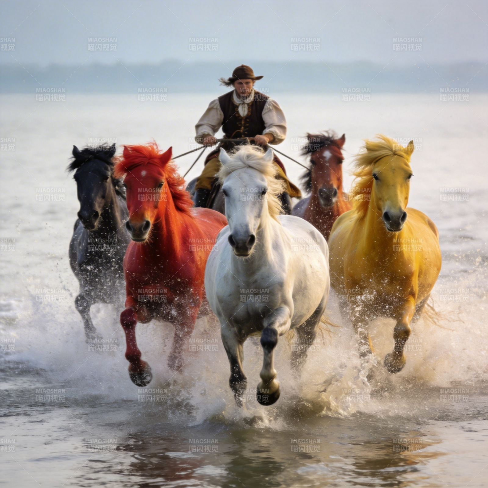 骏马奔腾水花飞溅图片