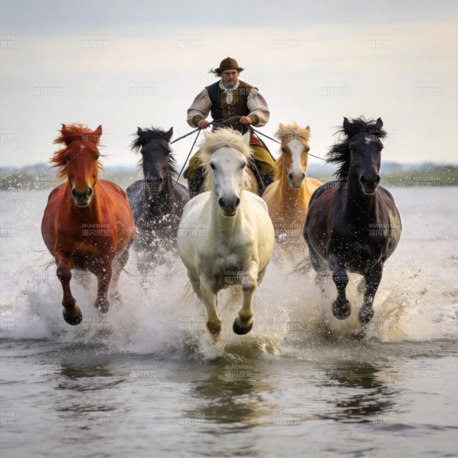 骏马奔腾水花飞溅图片