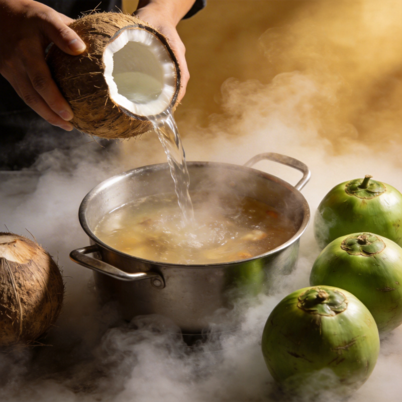 椰汁入锅 热气腾腾图片