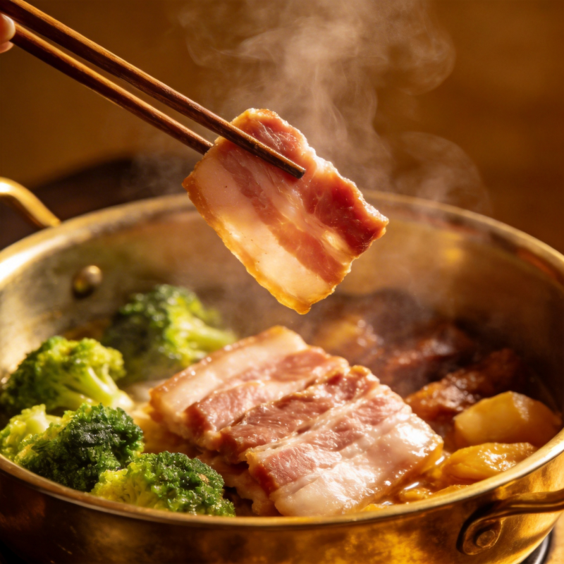 热锅煮肉鲜香四溢图片