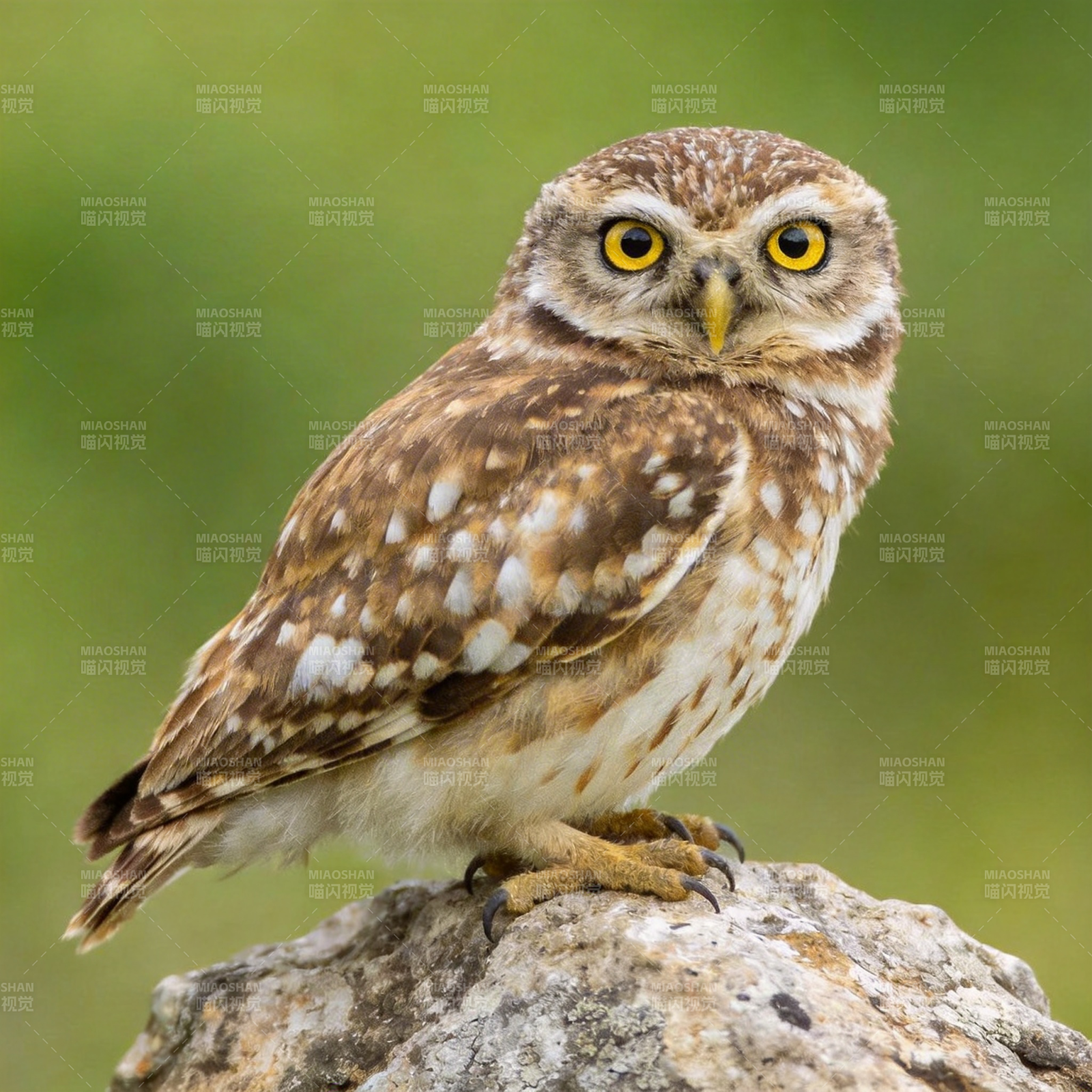 小猫头鹰栖息岩石图片