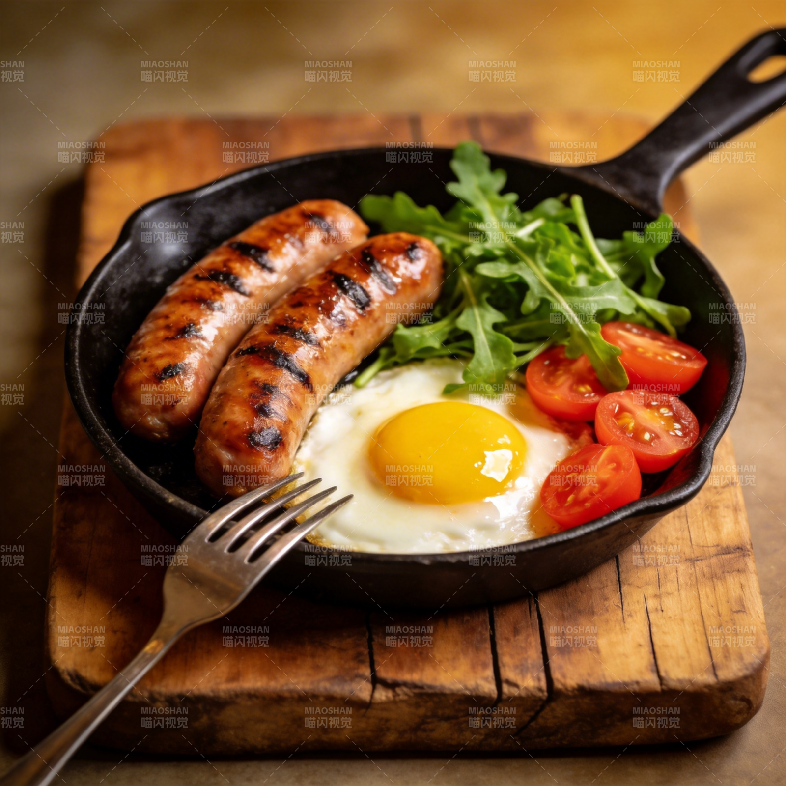 香肠煎蛋配蔬菜图片