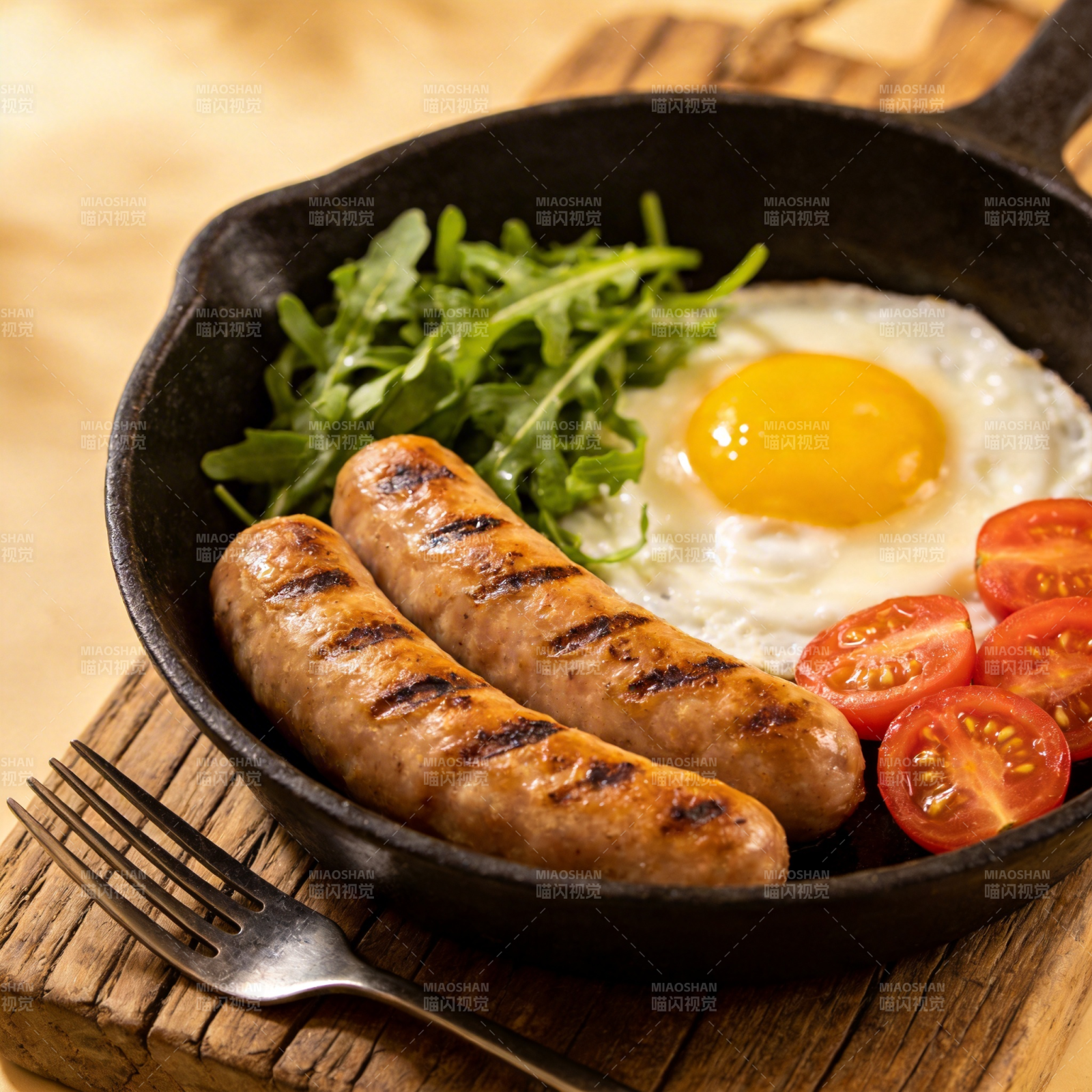 香肠煎蛋配蔬菜图片