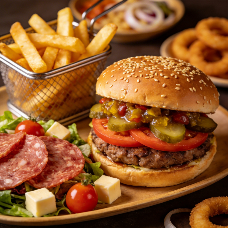 美味汉堡配薯条图片