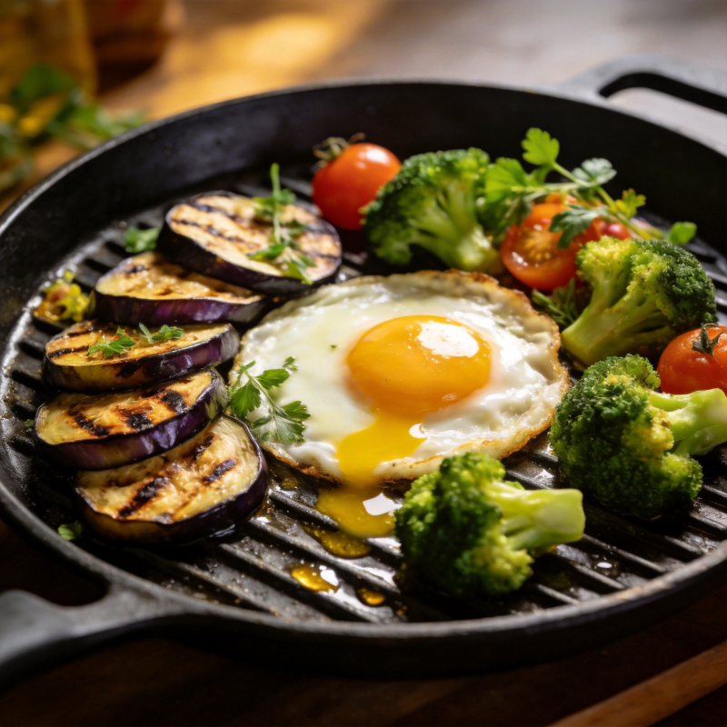 煎蛋配烤蔬菜图片