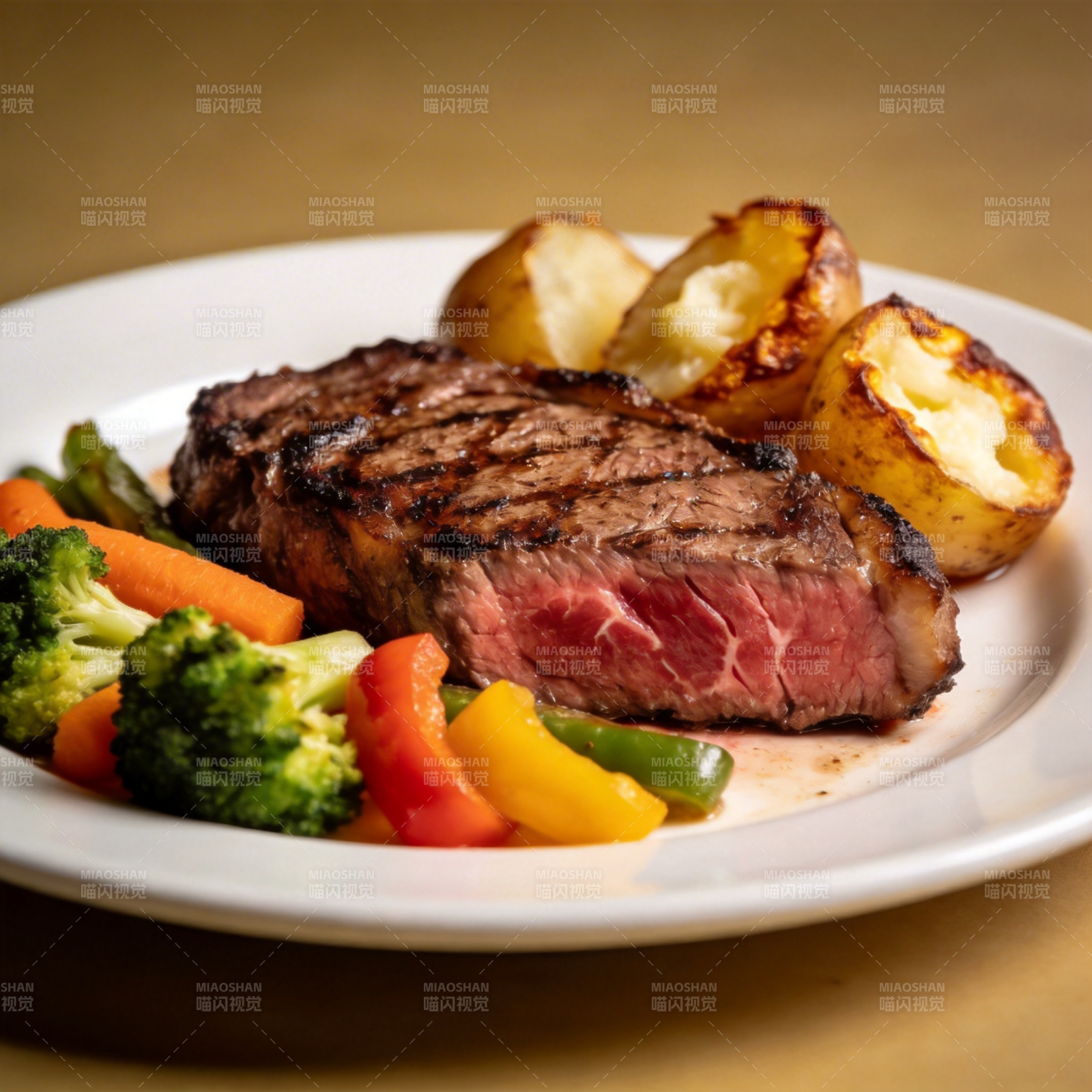 牛排配烤蔬菜图片